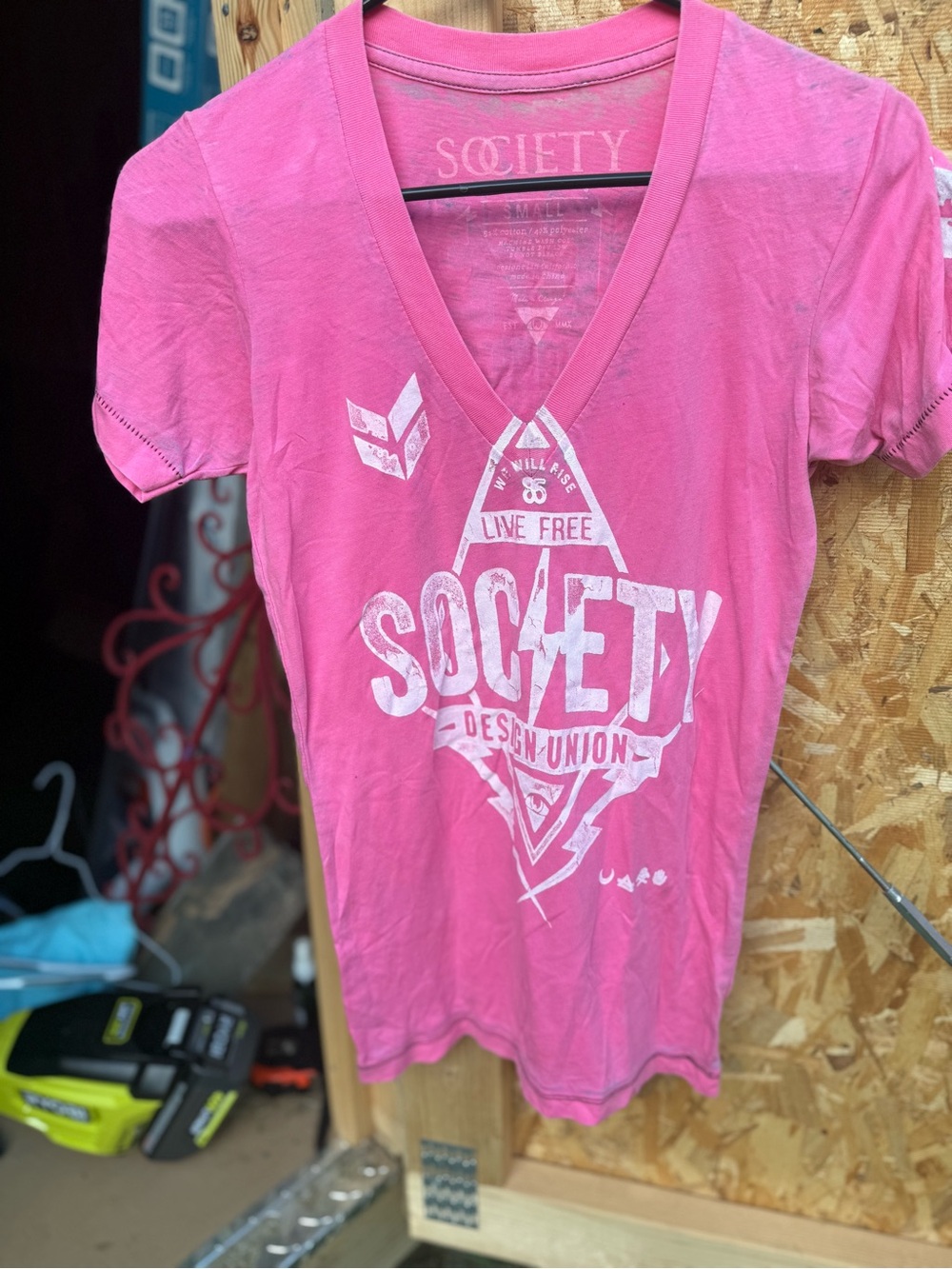 Society Women's Pink V-Neck Graphic Tee